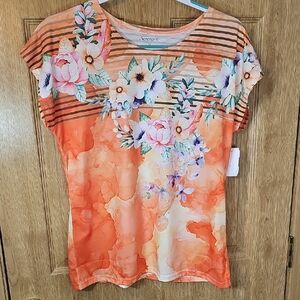 Serengeti Orange Floral Short Sleeve Top